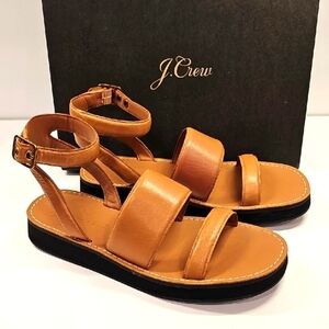 J. Crew Tan Leather Ankle Strap Sandals